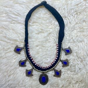 LF black cloth beaded pendant necklace